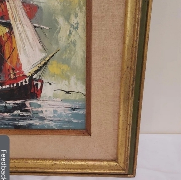 Antique oil painting of a Barque tall ship, framed and unsigned. - Picture 5 of 16